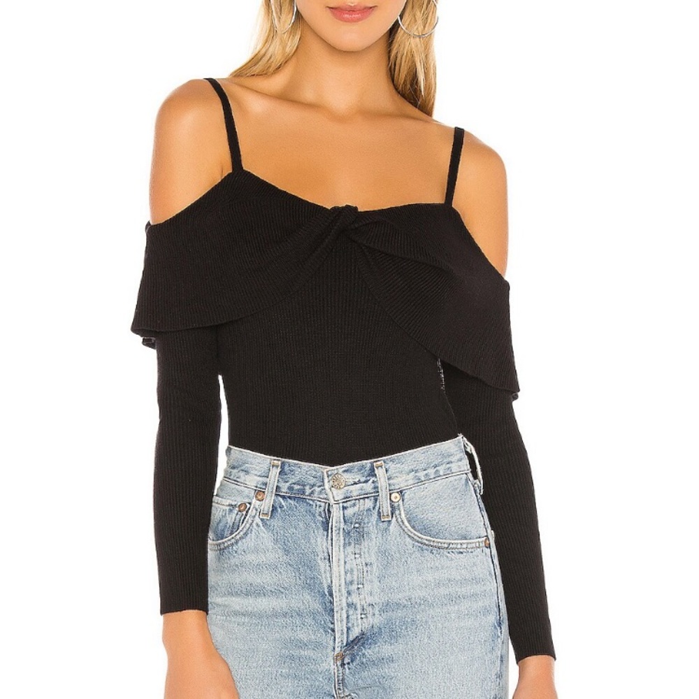 Lovers + Friends Black Off-Shoulder Twist Knit Top
